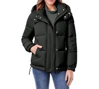 Hathne Giacca da donna corta con cappuccio e imbottita, piumino invernale con zip, cappotto caldo e imbottito, nero, XX-Large