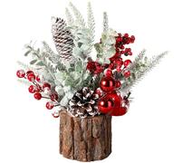 Hatisan Piccolo albero di Natale artificiale, con ornamenti natalizi a forma di pigna, albero di Natale da tavolo per decorazioni natalizie, casa, stanza, feste, inverno, interni ed esterni (rosso