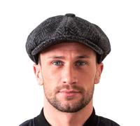 Hatman of Ireland Cappello da uomo 100% Kerry Woollen Mills Tweed 8 pezzi cappello irlandese newsboy, prodotto in Irlanda, Carbone, XL