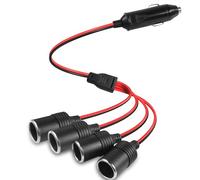 HATMINI 1 a 4 Adattatore per Caricatore per Accendisigari da Auto 12 V 24 V Presa a 4 Vie Cavo di Prolunga Splitter per Accendisigari per Auto 13 AWG con Fusibile da 20 A - 1FT/0,3 M