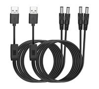 HATMINI Cavo di ricarica sdoppiatore da USB a DC5521 Y da 2 pezzi, 5 V 2,5 A USB A maschio a doppio cavo connettore DC 5,5x2,1 mm maschio con spina cilindrica per ventola router LEDlight ecc -3,3FT