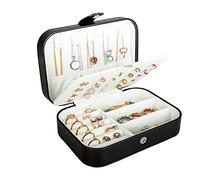 Hatori Portagioie da viaggio, in pelle PU, piccolo organizer per gioielli per donne e ragazze, mini custodia da viaggio portatile a doppio strato, per orecchini, anelli, collane, bracciali (nero)