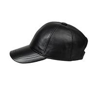 HATSQUARE Berretto da baseball unisex in vera pelle, nero, taglia unica