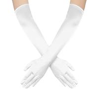 Hatstar Guanti da donna lunghi, eleganti guanti da sera in raso stile 1920, accessorio costume per carnevale, Halloween, matrimonio e opera, bianco, Taglia unica