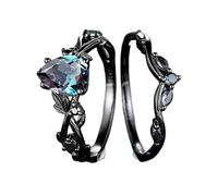 Hattba 2pcs Sofisticato Acquamarina Anelli Per Le Donne Alla Moda Comodo Indossare Blu Gemme Anelli Accessori Delle Signore Lega di Fidanzamento, Misura unica, come descritto, come descritto