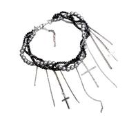 Hattba Collana a catena con perle finte alla moda con lunghe nappe ciondolo a catena gioielli lunghezza regolabile girocollo da donna