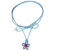 Hattba Collana regolabile con ciondolo a forma di fiore colorato, collana girocollo con fiori di prugna, per anniversario, gioielli da annodare