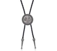 Hattba Cravatta da uomo in pelle con corda bolo cravatta in metallo rotondo fiore cowboy ciondolo gioielli camicia catena ciondolo vintage bolo cravatta cravatta, Argento anticato, Taglia unica