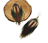 Hattba Orecchini con nappe e perline in vetro fatti a mano, stile vintage, motivo floreale, accessori per le donne, as shown, Perline