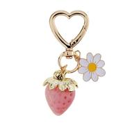 Hattba Portachiavi a forma di fragola, ornamento per borsa, portachiavi a forma di fiore, con struttura in lega, ciondolo per zaino alla moda