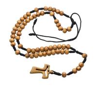 Hattba Rosario in legno, lunghezza regolabile, collana con ciondolo a croce scavata per preghiera cattolica, gioiello devozionale