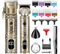 Hatteker Professional Hair Clipper e T-Blade Trimmer Set Per Gli Uomini Cordless Ricaricabile Barber Clipper Beard Nose Hair Trimmer Multipurpose Grooming Kit Display LED (Oro)