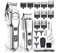 Hatteker Tagliacapelli uomo professionale senza fili Taglia barba con forbici KitLama a T rimovibile rasoio elettrico barba macchinetta per capelli regolabarba impermeabile (argento)