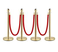 HaTur 4PZ 96 cm Barriera di Controllo della Folla con 1,5 m Corde di Velluto Rosso Controllo della Folla in Acciaio Inox Tondo Post Palo, Base cava a iniezione di sabbia (Oro)