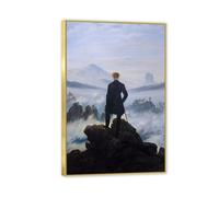 Hau3sh3a Caspar David Friedrich Poster Wanderer sopra il mare di nebbia sopra la stampa del paesaggio su tela dipingendo un periodo romantico fresco wall art 75x50cm(30x20in) incorniciata