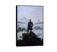 Hau3sh3a Caspar David Friedrich Poster Wanderer sopra il mare di nebbia sopra la stampa del paesaggio su tela dipingendo un periodo romantico fresco wall art 75x50cm(30x20in) nero incorniciata