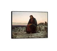 Hau3sh3a Ivan Karmskoy Canvas Wall Art Christ Cristo nel deserto poster deserto Stampa di belle arti su dipinti di tela per soggiorno Ufficio camera da letto 65x50cm(26x19in) Cornice nera