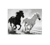 Hau3sh3a Quadro Cavallo Bianco e Nero Stampa Su Tela Giocoso galoppo Due cavalli quadri moderni con cavalli Arte da Parete per Soggiorno e Ufficio camera da letto 90x70cm(35x28in) Senza cornice