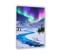 Hau3sh3a Stampa su tela aurora boreale Orso di neve blu viola colorato immagini decorazione da parete colorata per soggiorno ufficio aurora boreale poster animal60x40cm(24x16in) Cornice interna