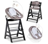 hauck Alpha Plus Newborn Set Deluxe - Seggiolone in legno dalla nascita con funzione sdraiata - incluso inserto per neonati e cuscino - crescita, regolabile - nero