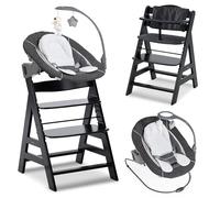 hauck Alpha Plus Newborn Set Deluxe - Seggiolone In Legno Evolutivo dalla Nascita - Sedia Bambini con Sdraietta Dondolo Neonati Reclinabile e Cuscino - Nero