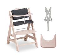 hauck Beta+, Whitewashed - Kit Seggiolone Pappa con Ruote, Vassoio, Barra Protettiva, Cuscino di Seduta, Cintura a 5 Punti e Cinturina Inguinale - per Bambini 6 Mesi fino a 90 kg - Legno di Faggio