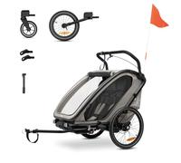 hauck Bike N Walk Duo, Light Grey - 3in1 Rimorchio Bici Bambini 2 Posti 6 Mesi a 22 kg / 120 cm - Set Completo con Accessori - Ruota Passeggino, Freno a Mano, Sospensioni, Schienali Reclinabili