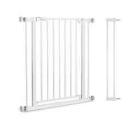 hauck Cancelletto di Sicurezza per Bambini Clear Step 2, Incl. Estensione da 9 cm - Cancelletto per Bambini per Aperture da 84-89cm, Base Piatta, Senza Forare - Apertura con Una Mano - Metallo, Bianco