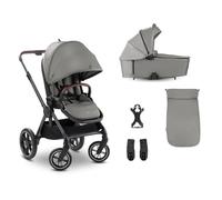 hauck Comfort N Care Air Set, Dark Grey - Passeggino 2in1 con Ruote ad Aria, Navicella Neonato con Pulsanti Memoria, Seduta Reversibile Reclinabile fino a 22 kg, Coprigambe, Portabibite, Sospensione