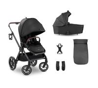 hauck Comfort N Care Set, Black - Passeggino 2in1 con Ruote di Gomma, Navicella Neonato con Pulsanti Memoria, Seduta Reversibile Reclinabile fino a 22 kg, Coprigambe, Portabibite, Sospensione
