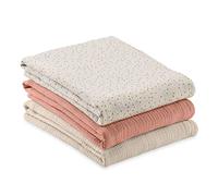 hauck Cuddle N Clean, Beige Puntinato/Arancio/Beige - Set 3 Pezzi Mussole Neonato - 80 x 80 cm - 100% Cotone Traspirante - Telo Allattamento, Bavaglino, Copertina, Panno Ruttino o Swaddle