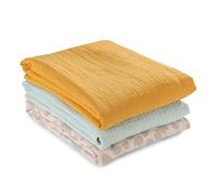 hauck Mussole Neonato 4in1 Cuddle N Clean - Teli in Mussola 100% Cotone, 80x80 cm - Set da 3 Quadrotti Cotone Neonato - Menta/Miele/Leo
