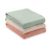 hauck Mussole Neonato 4in1 Cuddle N Clean - Teli in Mussola 100% Cotone, 80x80 cm - Set da 3 Quadrotti Cotone Neonato - Verde/Beige/Marrone