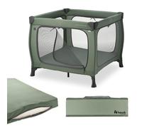 hauck Lettino Neonato da Viaggio Sleep N Play SQ Set - Culla Neonato con Materasso Spessore 5 cm, Pieghevole con Borsa Incl. - Lettino da Campeggio per Bambini Dalla Nascita a 15 kg - Verde scuro