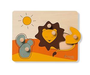 hauck Puzzle N Sort, Leone - Puzzle in Legno con Pomelli per Bambini a Partire da 1 Anno - Gioco Educativo con Animali Favorisce Motricità Fine e Coordinazione Occhio-Mano - 22 x 17 x 2 cm