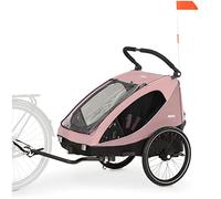 hauck Rimorchio Bici Bambini e Passeggino Dryk Duo - Da 6 Mesi a 120 cm o 22kg - Carrello Bicicletta Rimorchio con Gancio Traino, Ruota, Bandiera, Luce - Pieghevole, Portaoggetti XL - Rosa