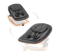 hauck Highchair Bouncer Eco, Deep Grey - Sdraietta Neonato con Funzione Pappa e Struttura a Dondolo in Legno, Ergonomica, Reclinabile - Adattatore per Seggiolone Pappa Alph e Bet Incluso