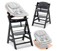 hauck Seggiolone Alpha+ Newborn Set Eco Bouncer - Sediolone Pappa Bimbi in Legno Da 0 Mesi con Sdraietta Neonati Dondolo e Cuscino - (Nero)