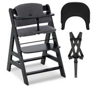 hauck Seggiolone Alpha Plus Con Vassoio Click Tray, Cuscino e Cinture Sicurezza 5 Punti - Seggiolone Legno da 6 mesi Fino a 90kg, Regolabile - Nero