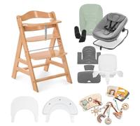 hauck Alpha Start N Grow Set, Natural - Seggiolone in Legno All in One dalla Nascita a 90 kg con Sdraietta 3 in 1, Riduttore e Cuscino di Seduta, Vassoio Pappa e da Gioco con 3 Giochi Educativi