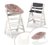 hauck Seggiolone Beta+ Newborn Set - Seggiolone Evolutivo in Legno, con Sdraietta Neonati 2in1 (Dondolo Neonati), Cuscino Seduta, Vassoio - Bianco | Bambi