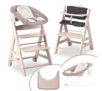 hauck Seggiolone Beta+ Newborn Set - Seggiolone Evolutivo in Legno, con Sdraietta Neonati 2in1 (Dondolo Neonati), Cuscino Seduta, Vassoio - Whitewashed