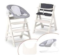 hauck Seggiolone Beta+ Newborn Set - Seggiolone Evolutivo in Legno, con Sdraietta Neonati 2in1 (Dondolo Neonati), Cuscino Seduta, Vassoio - Bianco