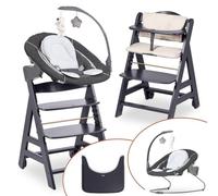 hauck Seggiolone Beta Plus Deluxe - Seggiolone Evolutivo in Legno con Sdraietta e Dondolo per Neonati, Sediolone Pappa, Sicurezza Massima con Cintura a 5 Punti, Regolabile per Tavoli Standard -