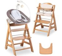 hauck Seggiolone Beta Plus Deluxe - Seggiolone Evolutivo in Legno con Sdraietta e Dondolo per Neonati, Sediolone Pappa, Sicurezza Massima con Cintura a 5 Punti, Regolabile per Tavoli Standard