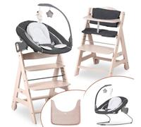 hauck Seggiolone Evolutivo Beta+ Newborn Set Deluxe da 0 Mesi - Sediolone Pappa Bimbi con Seggiolone Sdraietta e Dondolo (Dondolo Neonati), Cuscino Seduta, Vassoio - (Whitewashed)