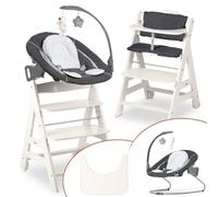 hauck Seggiolone Evolutivo Beta+ Newborn Set Deluxe da 0 Mesi - Sediolone Pappa Bimbi con Seggiolone Sdraietta e Dondolo (Dondolo Neonati), Cuscino Seduta, Vassoio - Bianco, Grigio melange