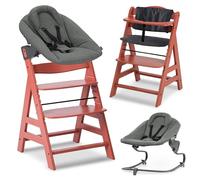 hauck Seggiolone Pappa Evolutivo Alpha Plus Newborn Set Premium, Da 0 Mesi con Sdraietta Neonati Dondolo Reclinabile Extra Piatta, Cuscino in Cotone - (Bouncer: Dark Grey, Cork)