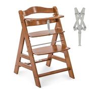 hauck Seggiolone Pappa in Legno Alpha+ - Seggiolone Evolutivo da 6 mesi fino a 90 kg - Sedia Evolutiva con Barra Frontale, Cintura Inguinale e a 5 Punti - Legno Certificato FSC® - Noce