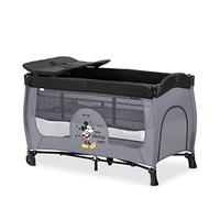Hauck Set lettino da viaggio Sleep N Play Center per neonati e bambini dalla nascita fino a 15 kg, 120 x 60 cm, fasciatoio, 2° livello, ruote, portello laterale, pieghevole, borsa da trasporto, grigio Topolino